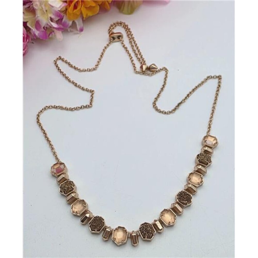 Kendra Scott Tammy Necklace Rose Gold Light Pink Champagne Crystals Bolo 27 in